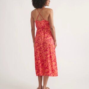 Marine Layer Midi Wrap Dress in Summer Flora with Pockets  Orange and Pink Large